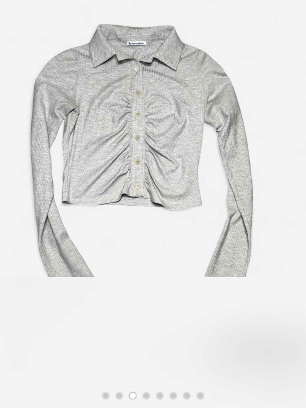 Reformation Neutral Beige Ribbed Ruched Button-Down Top - Picture 3 of 8